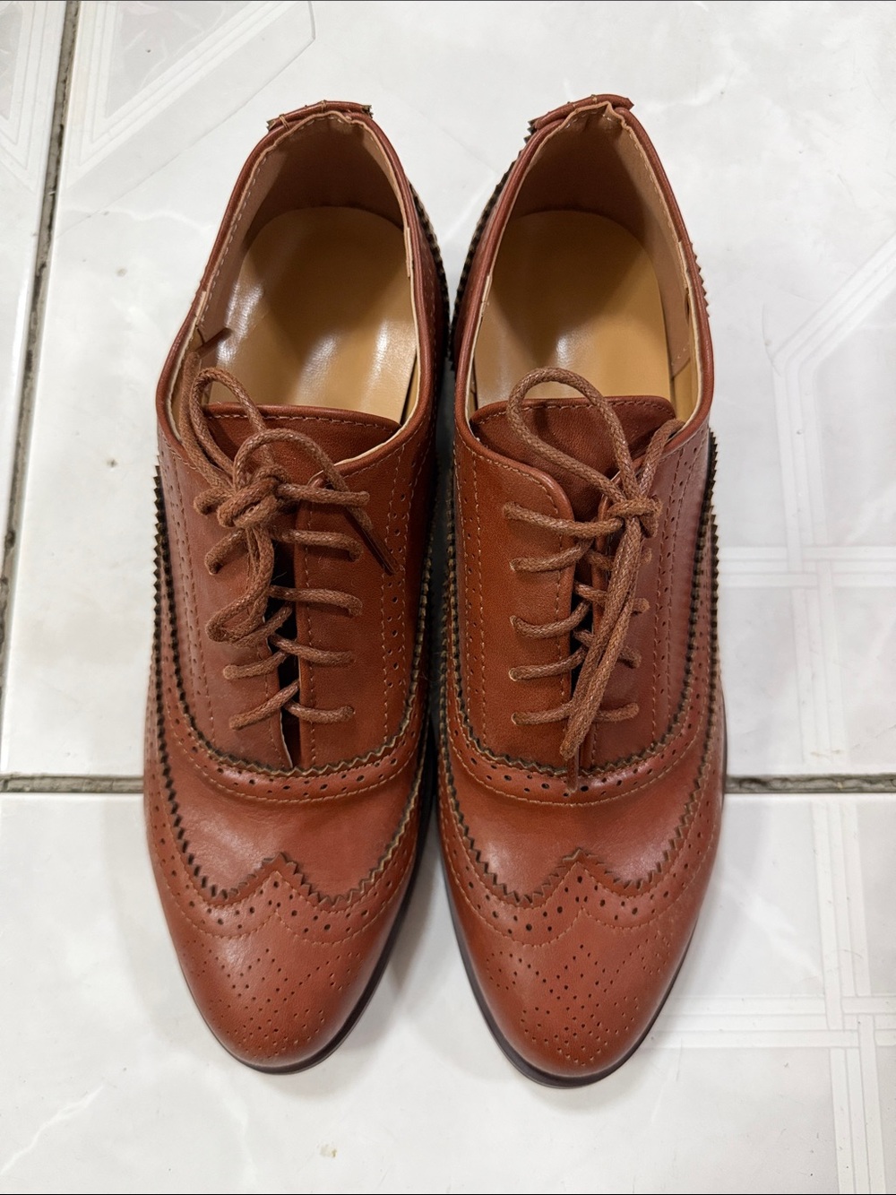 Women's Brown Leather Wingtip Oxford Shoes